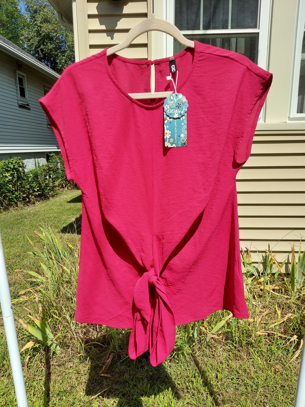 Cici Fuchsia Tie-Front Short Sleeve Top Blouse Women's Size Small NWT Barbie Y2K